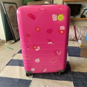 Monos x Drunk Elephant Pink Floral Hard Shell carry on Suitcase luggage